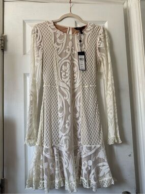BCBGMaxAzria Ivory Lace Long-Sleeve Fit & Flare Dress